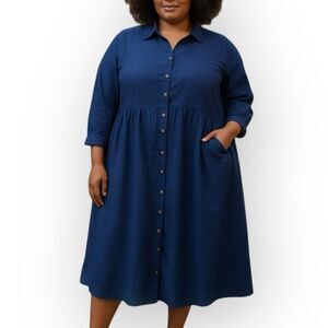 Coldwater Creek Plus Size 18 Blue Corduroy Long Sleeve Button Shirt Dress